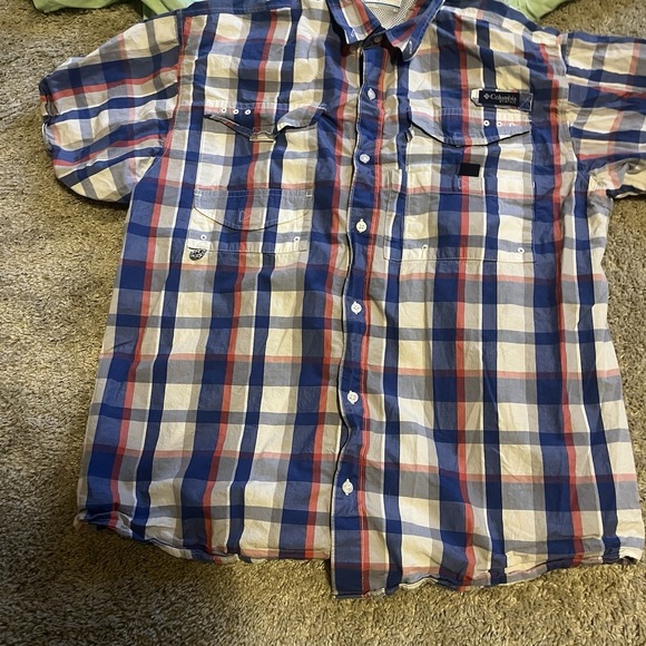 Columbia PFG Lot Of 2 Shirts Mens M Plaid Green Fishing Vented Short Sleeve - Picture 3 of 7